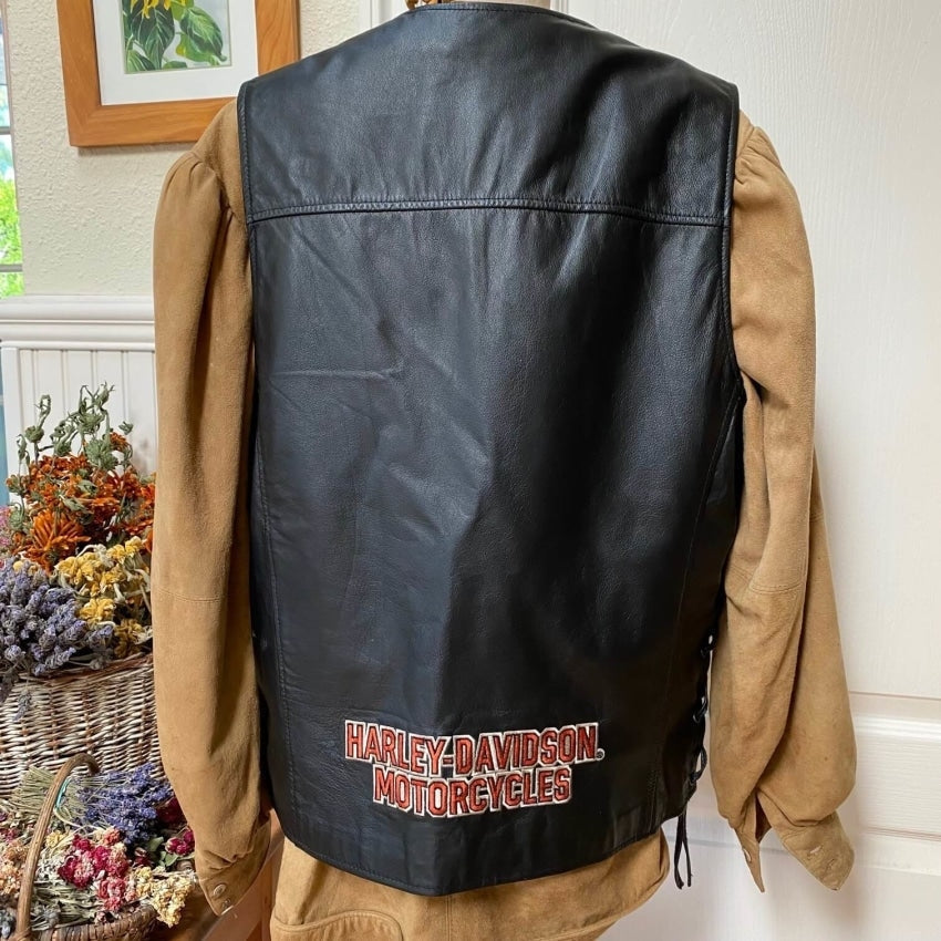 Pre-owned Genuine Leather Harley-Davidson Motorcycle Vest M Yourgreatfinds