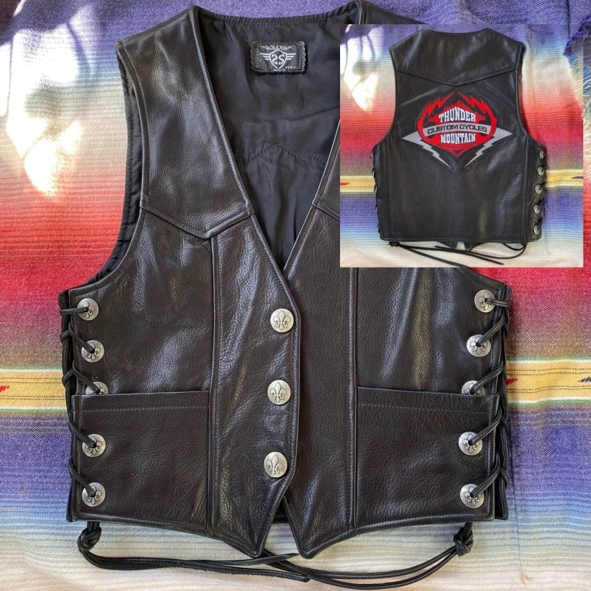 Pristine Black Leather Motorcycle Vest Thunder Mountain Custom Yourgreatfinds