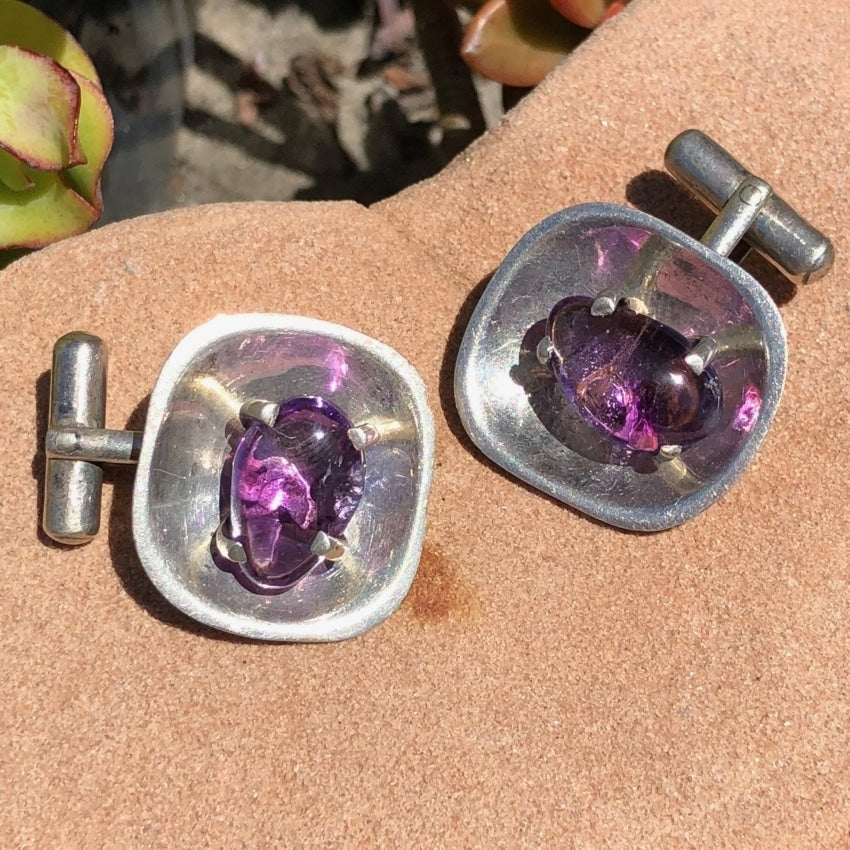Purple Amethyst in Sterling Silver Cufflinks Taxco Mexico Yourgreatfinds