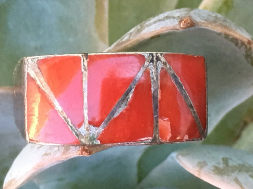 Red Coral Channel Inlay Ring Sterling Silver Size: 6.25 Yourgreatfinds