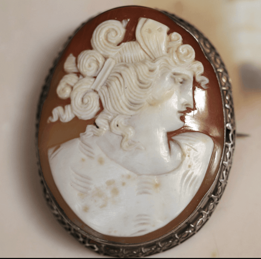 Roman Seashell Cameo Brooch Silver Yourgreatfinds