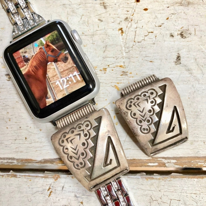 Solid Sterling Silver Overlay Watch Band Plates by Roy Vandever Navajo Yourgreatfinds