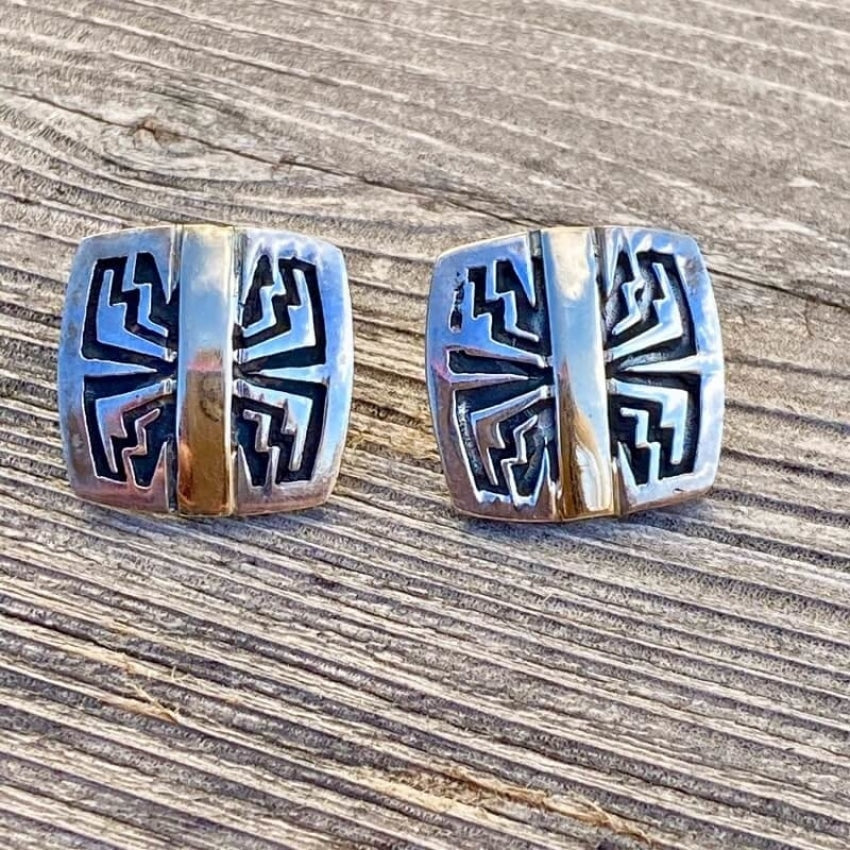 Southwestern 14k Yellow Gold and Sterling Silver Earrings Yourgreatfinds