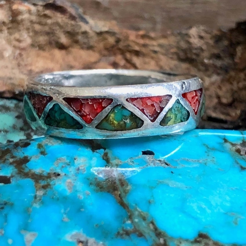 Southwestern Band Ring with Chip Mosaic Size 9 Yourgreatfinds