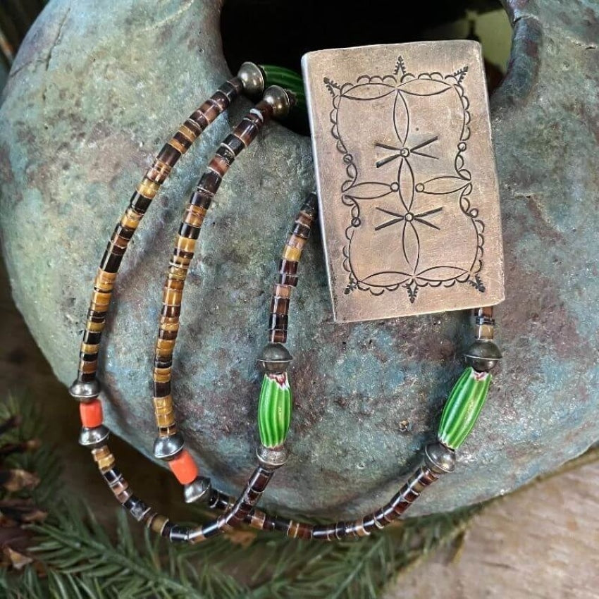 Southwestern Sterling and Brown Heishi Necklace Yourgreatfinds
