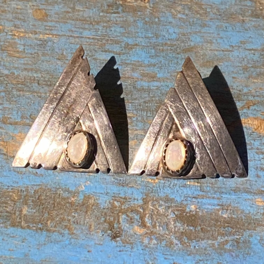 Southwestern Sterling Silver Triangle Earrings Mother-Of-Pearl