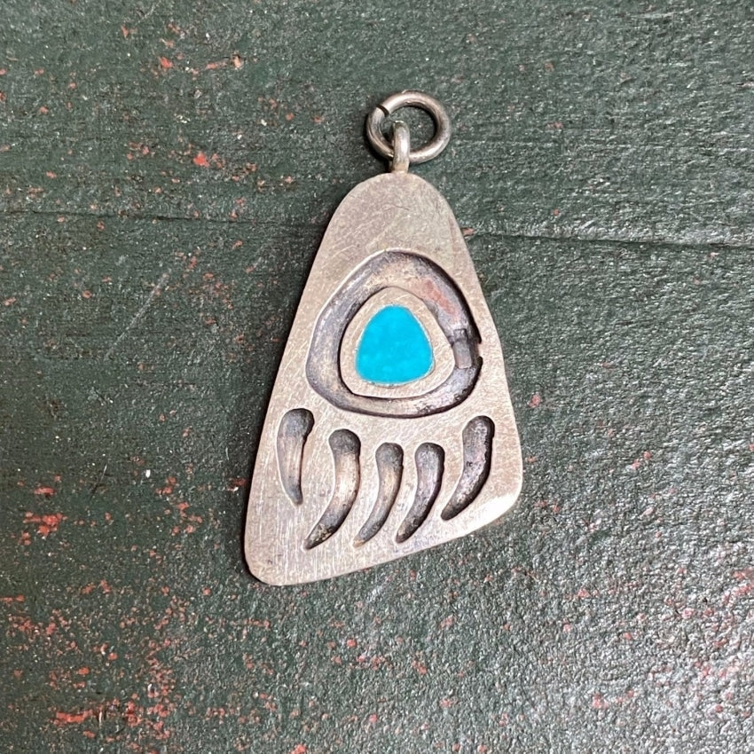 Southwestern Sterling Silver Turquoise Bear Track Pendant Yourgreatfinds