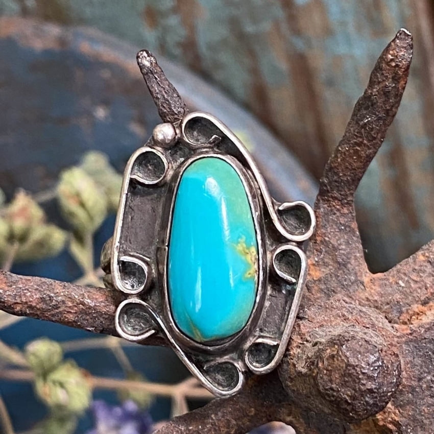 Southwestern Sterling Silver Turquoise Ring Size 6.25 Yourgreatfinds