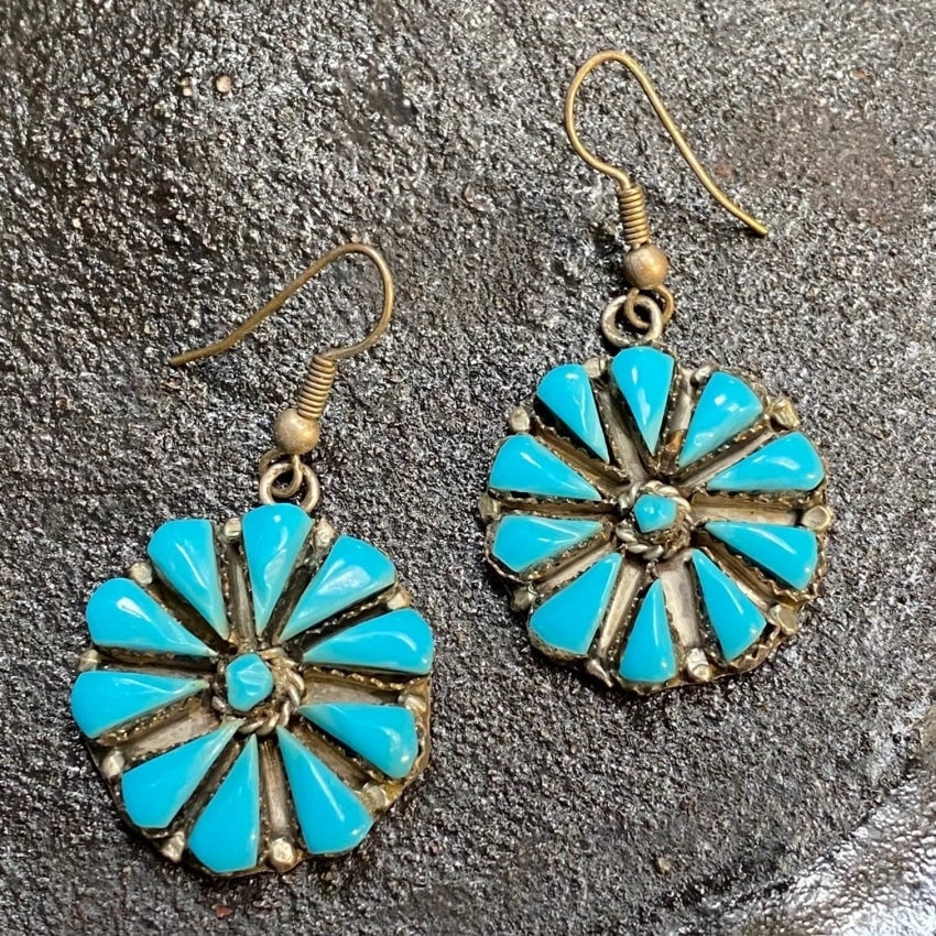 Southwestern Turquoise Medicine Wheel Earrings Sterling Yourgreatfinds