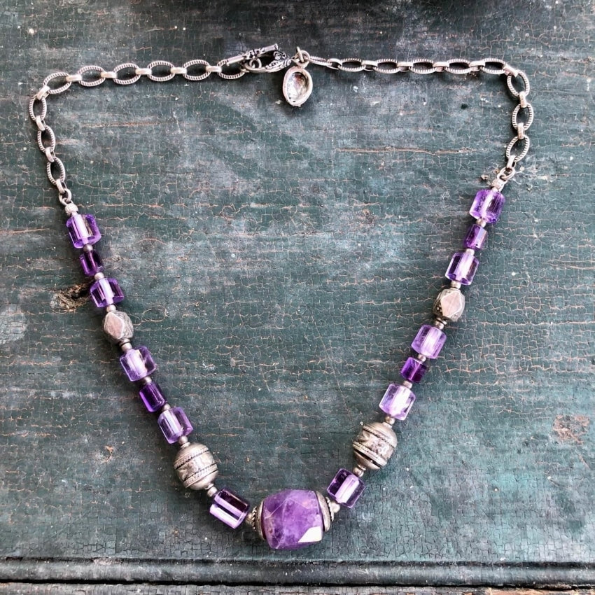 Sterling Silver Amethyst Beaded Necklace Yourgreatfinds