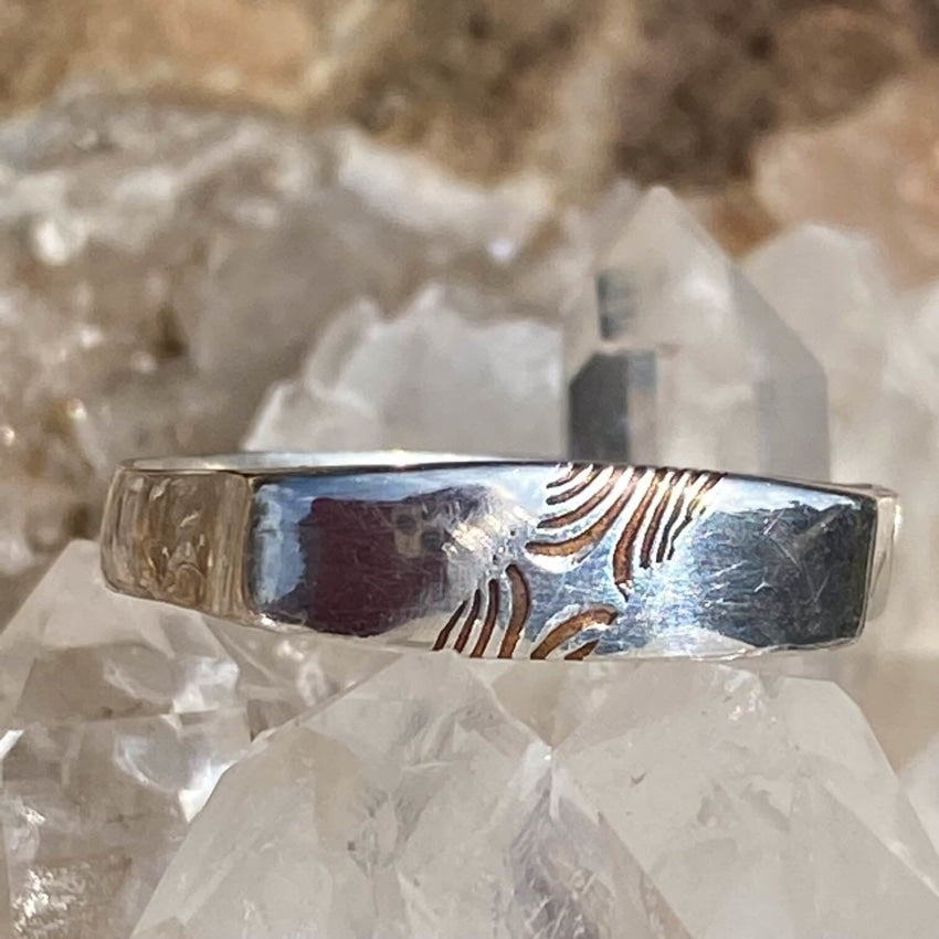 Sterling Silver Band Ring Copper Inset Size 10 1/4 Yourgreatfinds