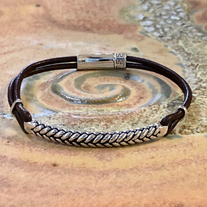 Sterling Silver Brown Leather Cording Bracelet Yourgreatfinds