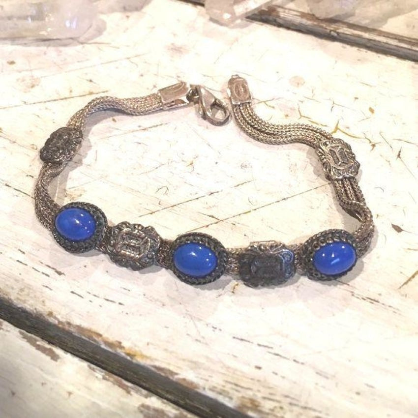 Sterling Silver Foxtail Chain Bracelet with Azurite Yourgreatfinds