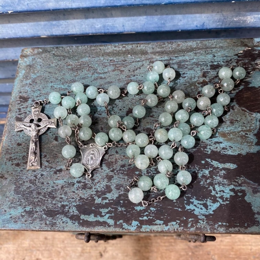 Sterling Silver Green Jade Bead Rosary Vintage Chapel Yourgreatfinds
