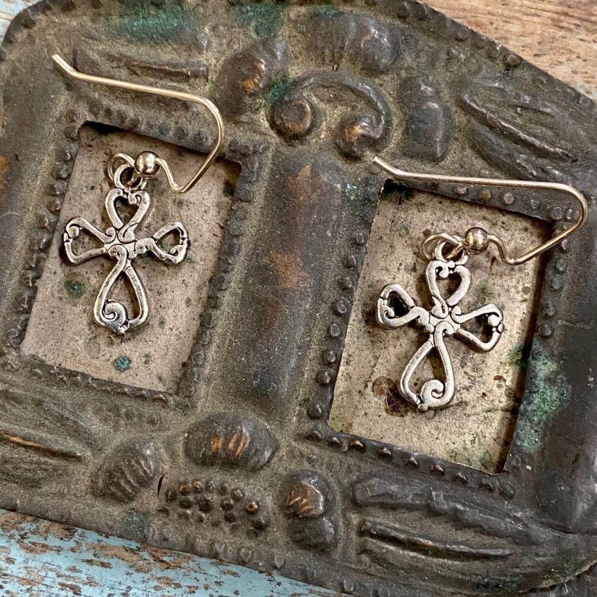 Sterling Silver Holy Cross Pierced Earrings Vintage