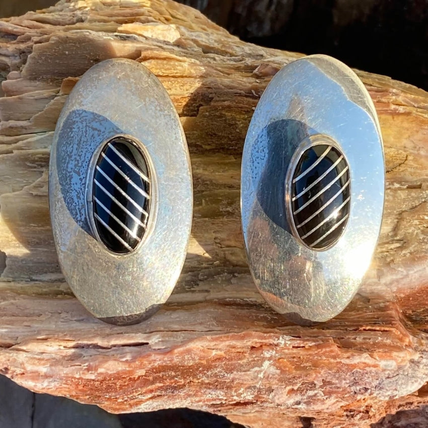 Sterling Silver Jet Navajo Earrings Nez