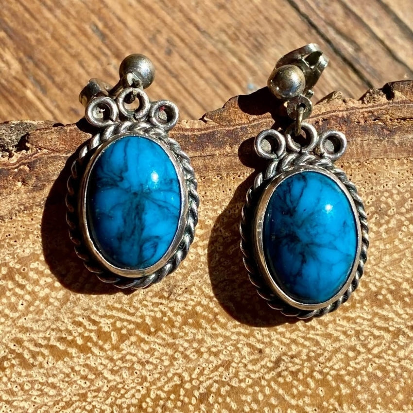 Sterling Silver Pierced Earrings Faux Turquoise Mexico Yourgreatfinds