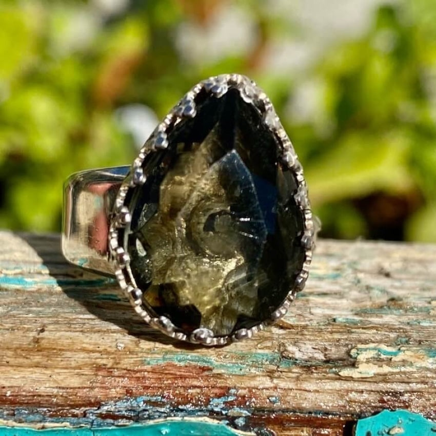 Sterling Silver Spoon Ring with Stone Size 7 Yourgreatfinds