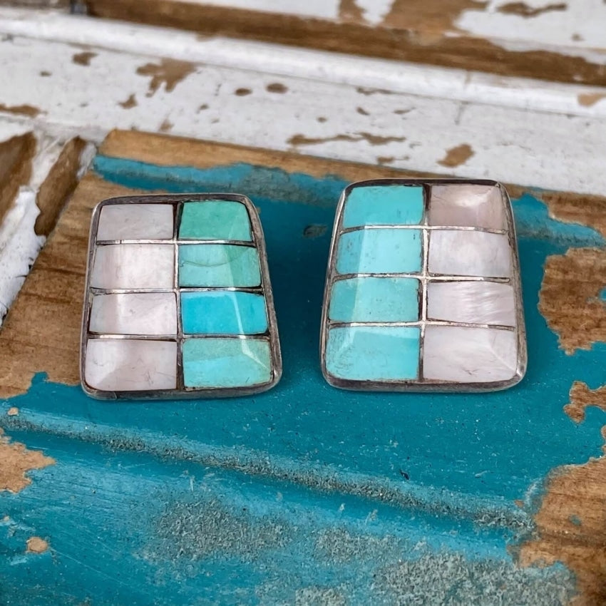 Sterling Silver Turquoise Mother of Pearl Southwestern Earrings Yourgreatfinds