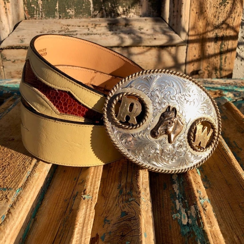 Big Gold Rodeo Belt Buckle with Cowboy Belt