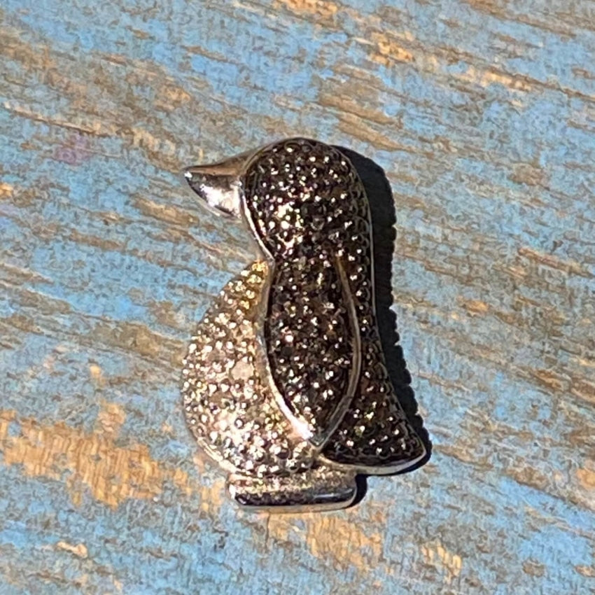 Sterling Silver White Black Diamond Penguin Pendant