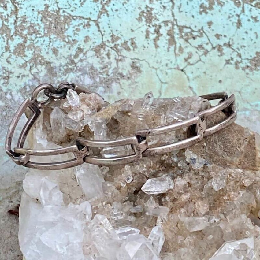 Mexico Taxco Sterling Silver & Opal Cuff Bracelet
