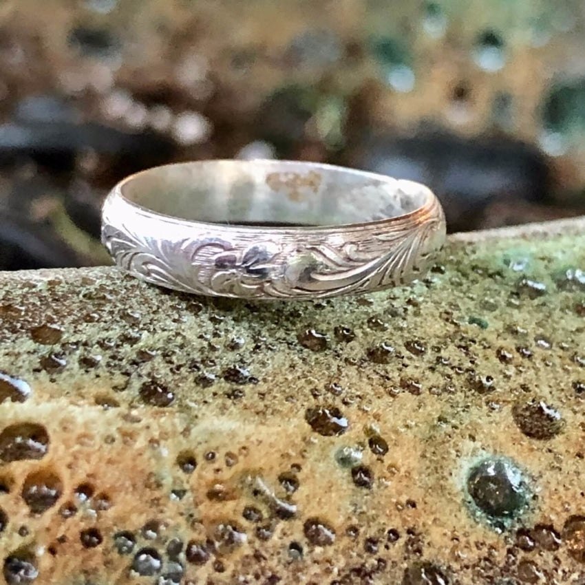 Time Worn Western Etch Decorated Sterling Silver Band Ring 8 Yourgreatfinds