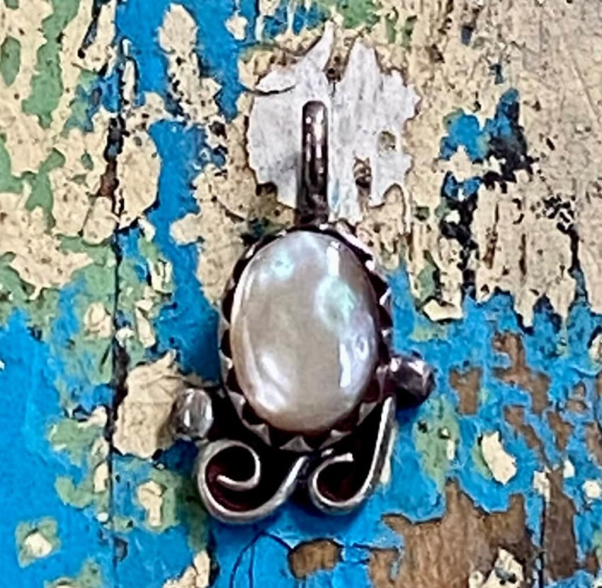 Tiny Sterling Silver Mother-Of-Pearl Pendant Navajo