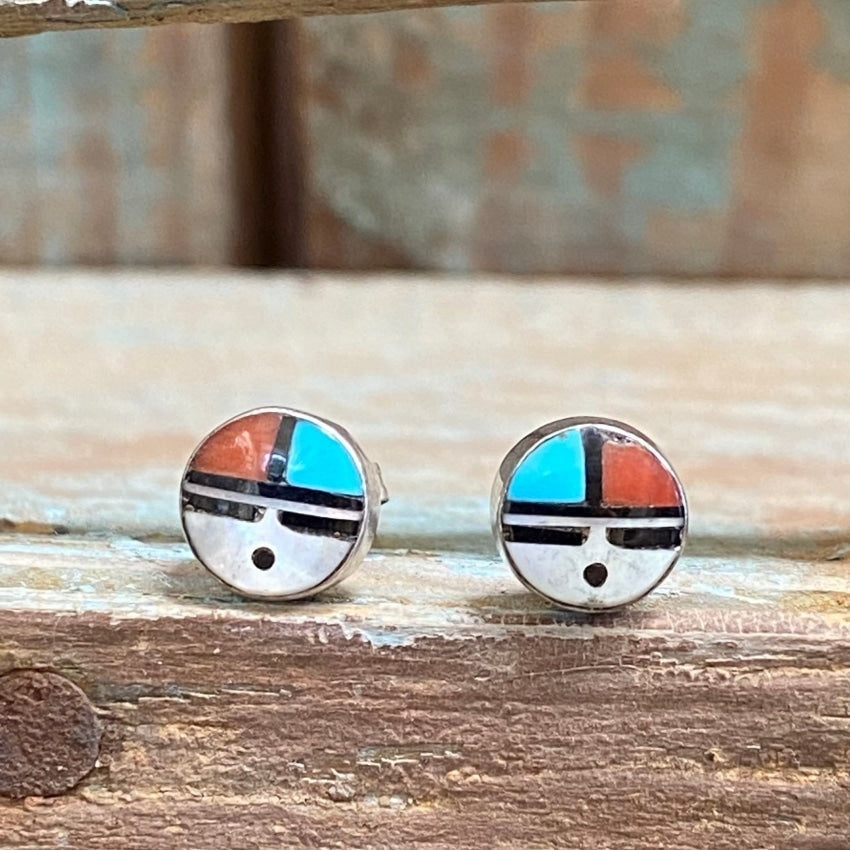 Tiny Zuni Sun God Pierced Stud Earrings Sterling Silver Vintage Yourgreatfinds