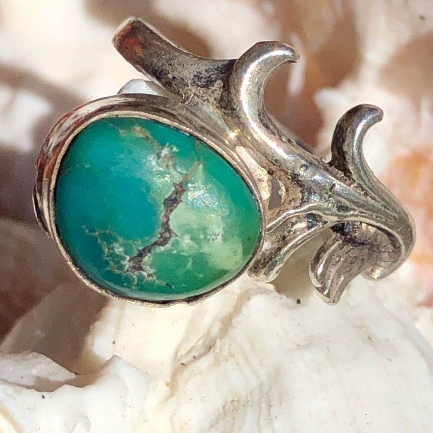Turquoise Ring in Romantic Design Sterling Silver Size 5 Yourgreatfinds