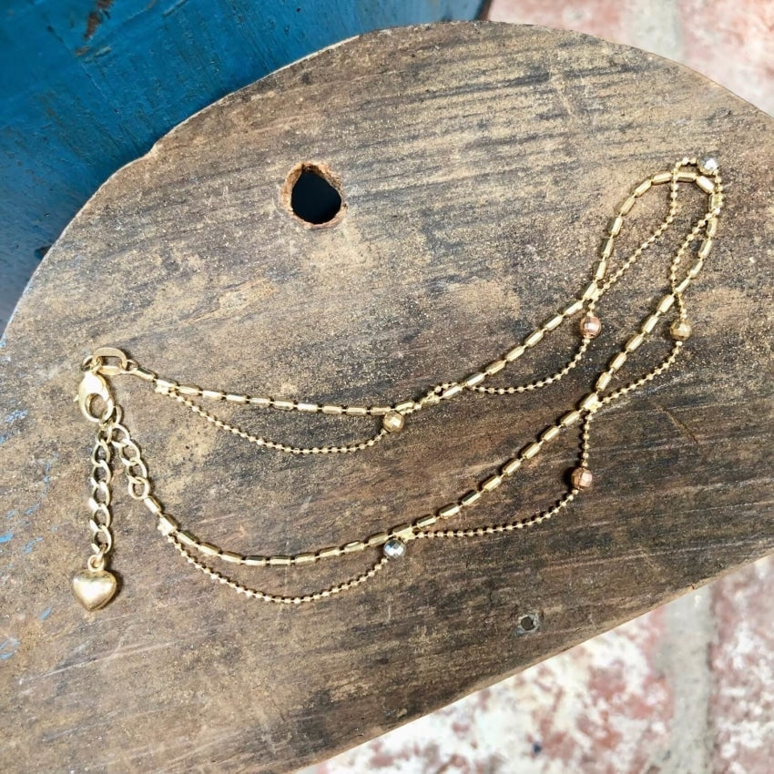 Vintage 14k Yellow Gold Anklet Gold Puffy Heart Charm Yourgreatfinds