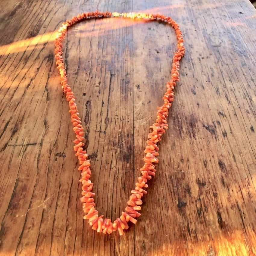 Natural Coral Barrel Bead Necklace, Hand knotted Natural Coral, Coral –  Nohline Art Jewelry