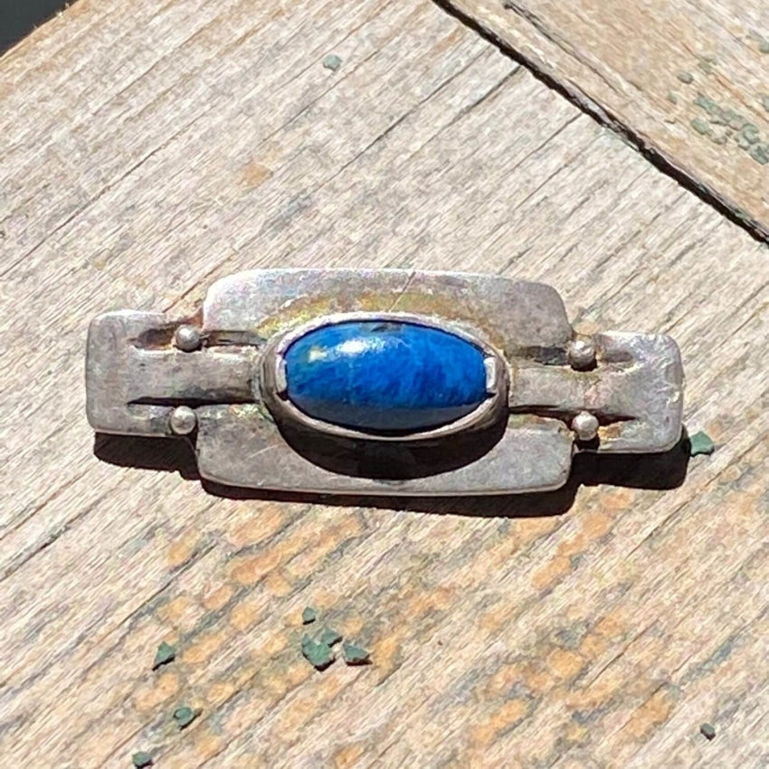 Vintage Art Deco Bar Pin Lapis Lazuli Sterling Silver Yourgreatfinds