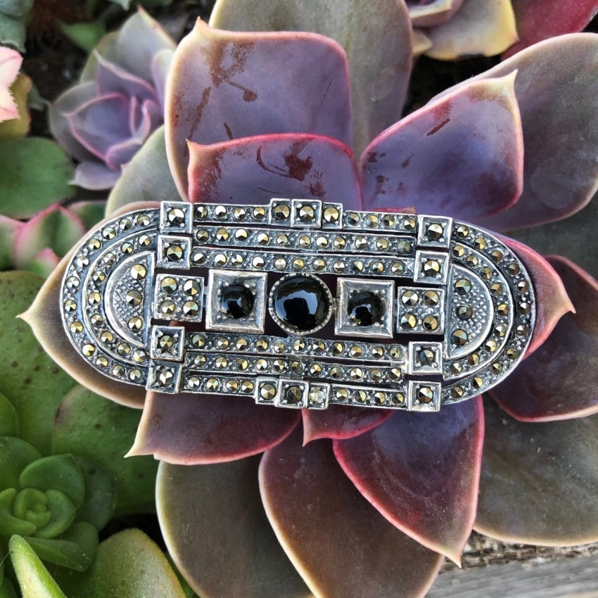 Vintage Art Deco Style Sterling Silver Brooch with Marcasite Yourgreatfinds