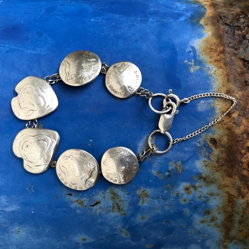 Vintage Australian Coin Bracelet with Hearts Yourgreatfinds