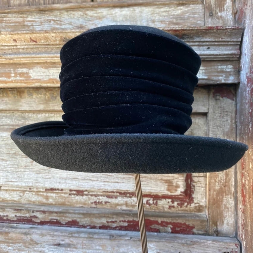 Vintage Black Wool &amp; Velvet Modified Top Hat Eric Javits Yourgreatfinds