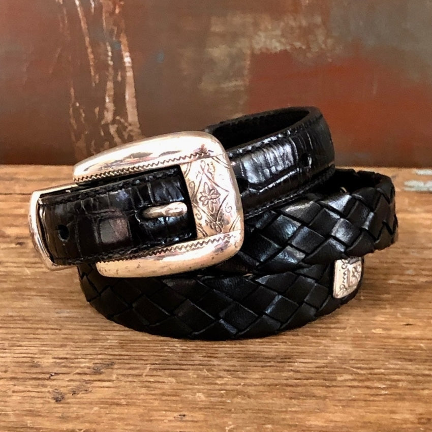 Vintage Brighton Black Leather Weave Belt Size M - Yourgreatfinds