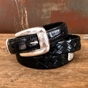 Vintage Brighton Black Leather Weave Belt Size M - Yourgreatfinds