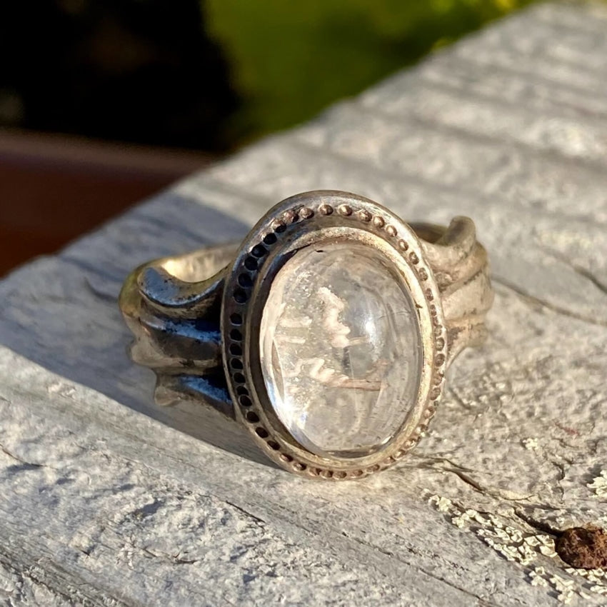 Vintage Cast Sterling Silver Rock Crystal Quartz Ring 7.5