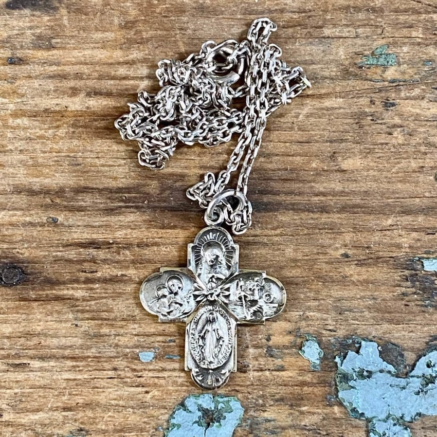 Vintage Catholic 4 Way Cross Necklace in Sterling Silver Yourgreatfinds