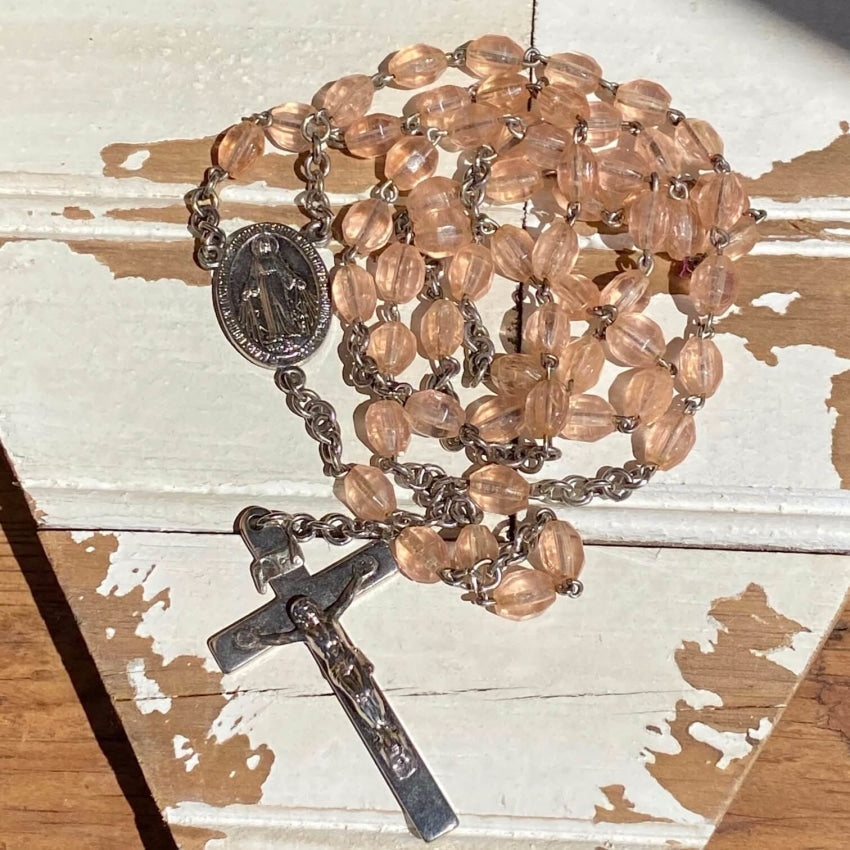 Vintage French Rosary with Blush Pink Beads Yourgreatfinds