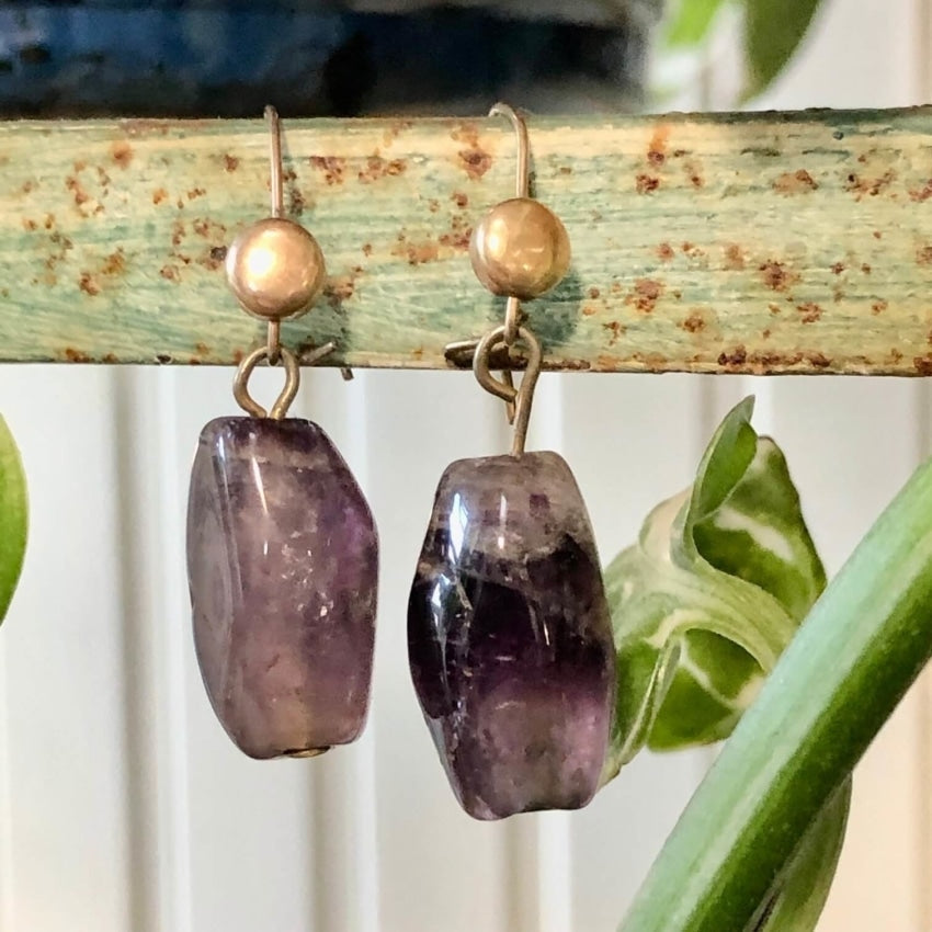 Vintage Gold Filled Amethyst Bead Pierced Earrings Yourgreatfinds