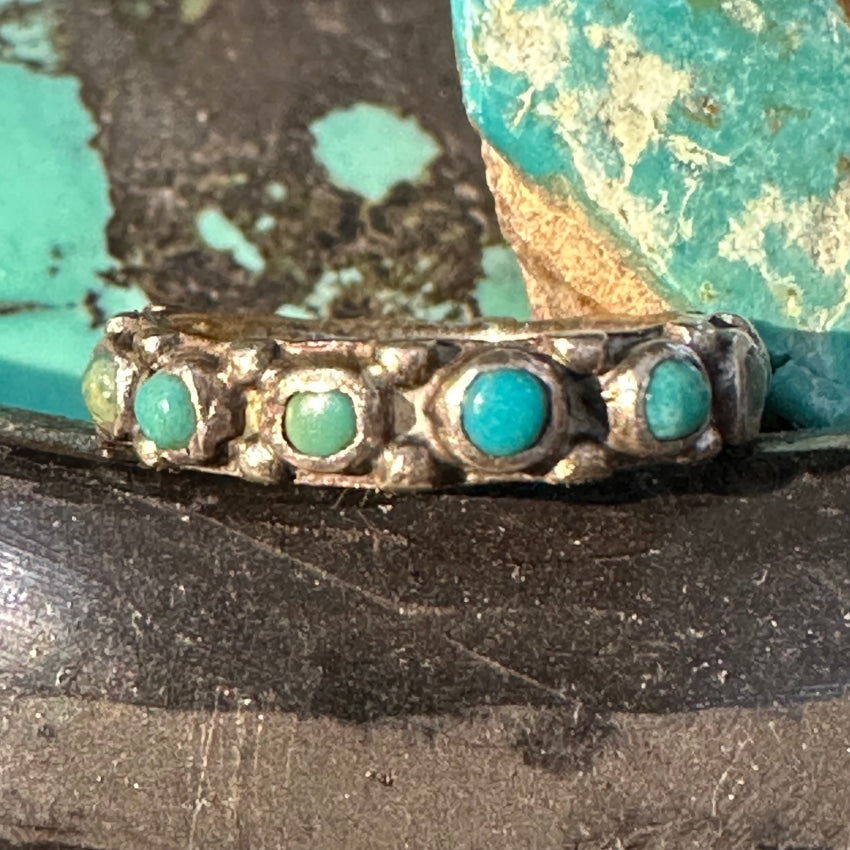 Vintage Mexican Sterling Silver Turquoise Eternity Ring 4.5