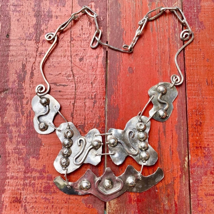 Vintage Mid-Century Brutalist Necklace Sterling Silver Yourgreatfinds