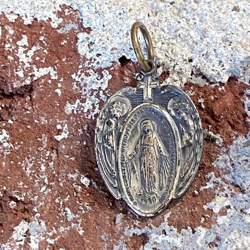 Vintage Miraculous Mary Devotional Metal Pendant Yourgreatfinds