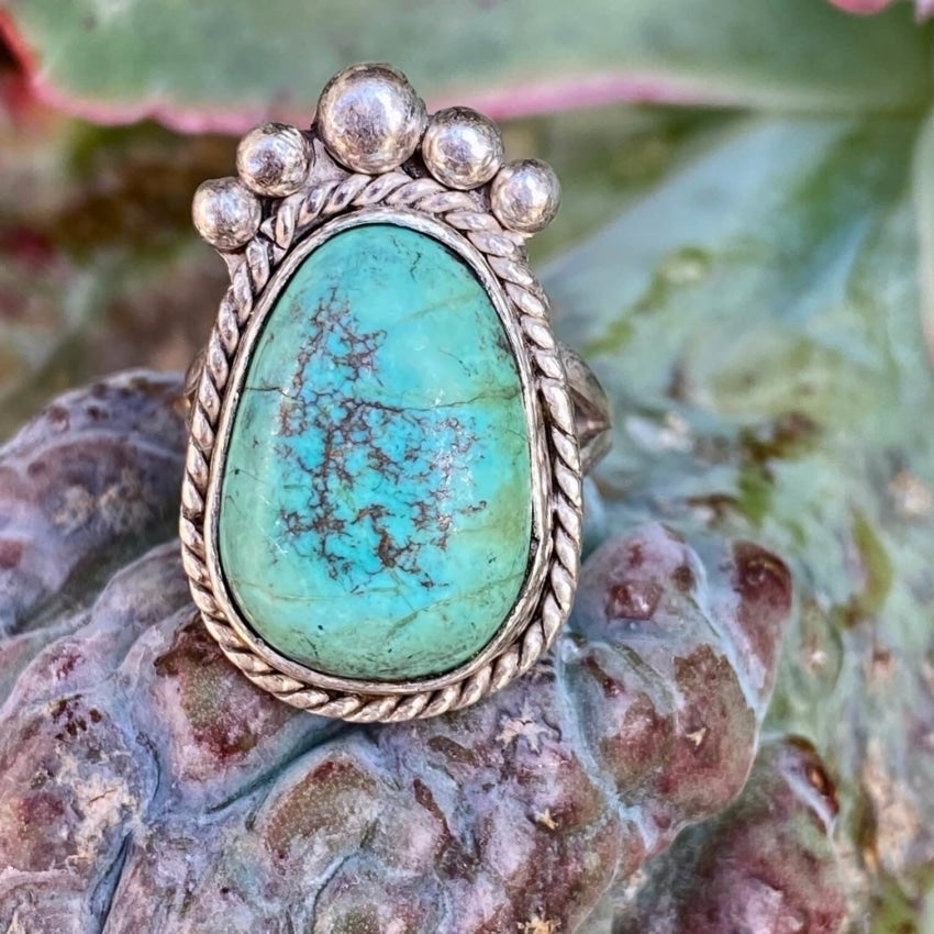 Vintage Natural Mint Green Turquoise Ring Sterling Silver 7.5 Yourgreatfinds