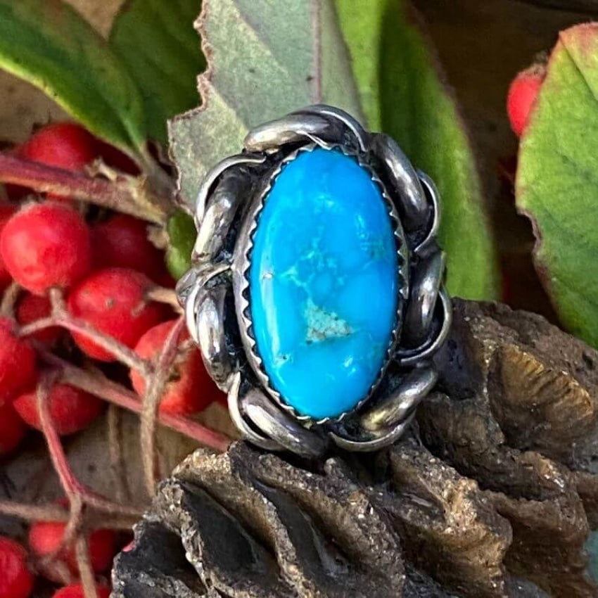 Vintage Navajo Deep Dark Blue Turquoise Ring in Sterling Silver Size 5.5 Yourgreatfinds
