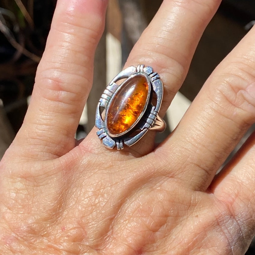 Vintage Navajo Gold Amber Sterling Silver Ring Size 7 Yourgreatfinds