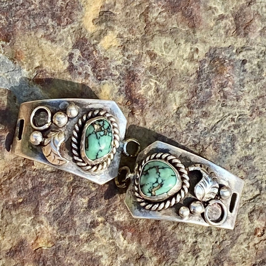 Vintage Navajo Spider Web Turquoise Watch Band Plates Bands