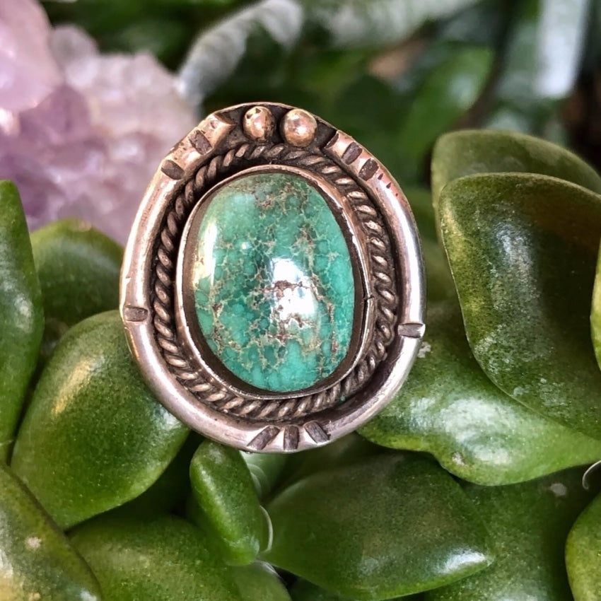 Vintage Navajo Sterling Silver Green Turquoise Size 6 Yourgreatfinds
